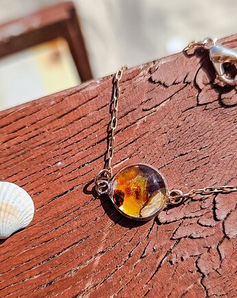 Bransoletka z bursztynem, różowe złoto, Figa handmade accessories