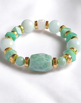 UNIKATOWA bransoletka : amazonit, cytryn, jadeit, złota lawa, kaktusia