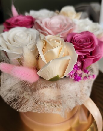 Flowerbox mydlany na prezent dla mamy siostry przyjaciółki podziękowanie, miaukramy