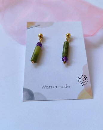 Kolczyki asymetryczne akwamaryn  i ametyst, Waszkamade
