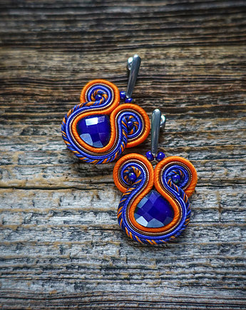 Granatowo-pomarańczowe kolczyki soutache, Mró Soutache