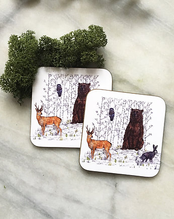Podkładki pod kubek- Zwierzęta leśne- Las- In woods, BOSKE