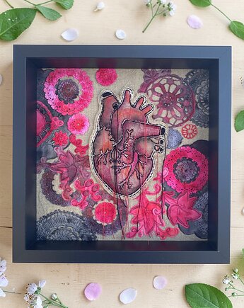 Obraz malowany i haftowany serce anatomiczne 3D., PinPin Design