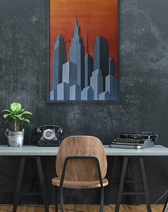 Obraz z drewna 3D. Panorama miejska. Mozaika drewniana dekoracja na ścianę, pracownia ReThing