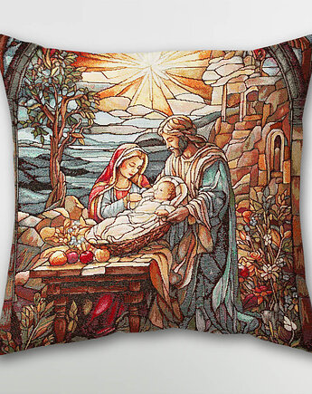 Poduszka gobelinowa z witrażem z szopką, MOJAMAJA