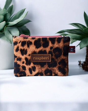 Welurowy portfelik etui na klucze 2w1 w panterkę, raspberi