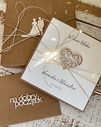 Rustykalna kartka ślubna z personalizacją ślub boho, sorte