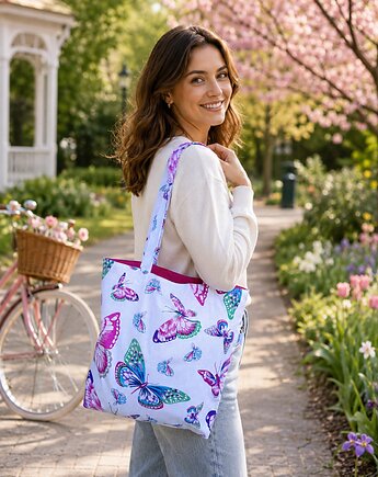 Torba shopper torba na zakupy shopperka torba zakupowa motylki, Uszyciuch