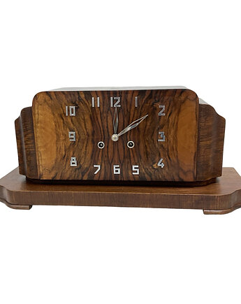 Zegar kominkowy Art Deco fornir orzechowy, mechaniczny, Niemcy Lata 20. XX w., Good Old Things