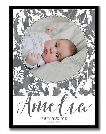 Plakat metryczka portret ze zdjęciem dziecka wiele wzorów, Sowia Aleja
