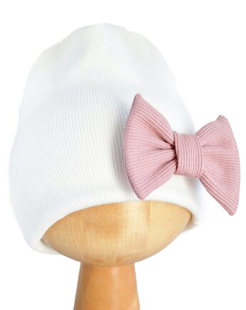 Czapka bawełniana dwuwarstwowa ecru kokarda, FairyBows