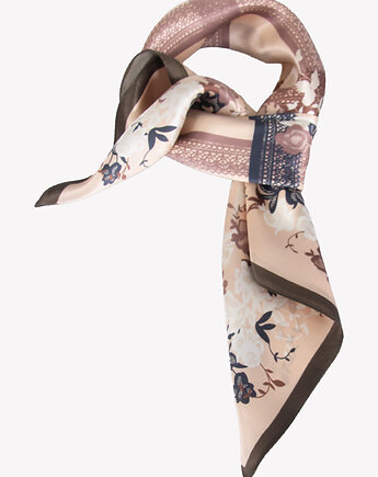 Beżowa apaszka damska w roślinny wzór 68x68 cm, ALLORA BE UNIQUE