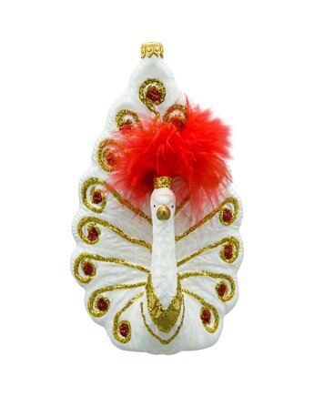 Bombka choinkowa: Paw z piórami: biało-złoty, Syn Bombkarza
