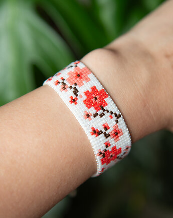 Bransoletka SAKURA - kwiat wiśni  - koraliki Miyuki, Greenmoon Handmade