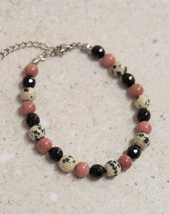Bransoletka onyks, rodonit, jaspis, Flow handmade