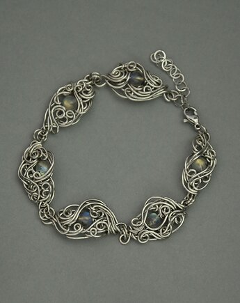 Bransoletka regulowana kolorowe labradoryty wire wrapping, Agata Rozanska