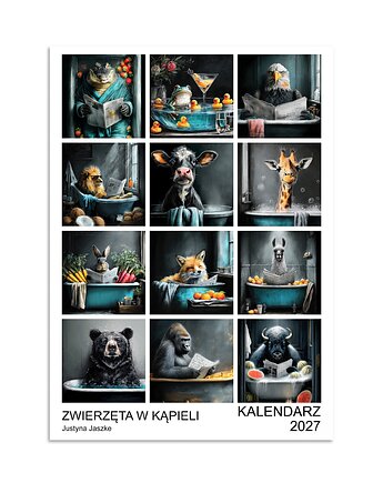 Kalendarz 2027 Zwierzęta w kąpieli, JBJart Justyna Jaszke