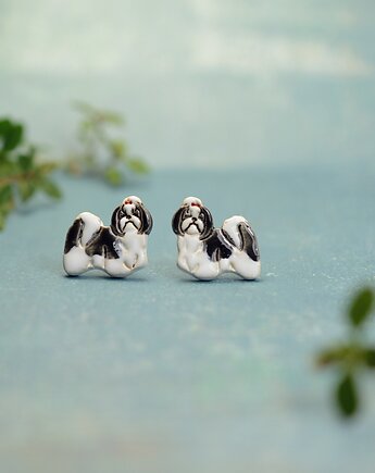 Shih tzu mini pieski - ceramiczne kolczyki, Dorca