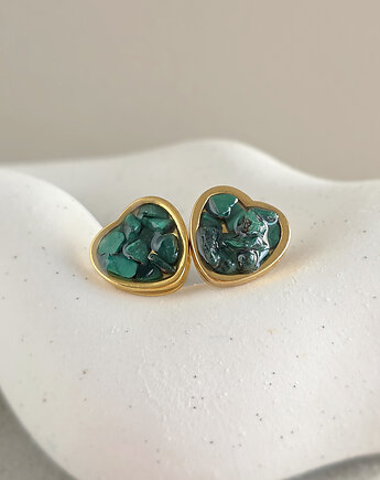 Malachit kolczyki sztyfty serca, Magneska