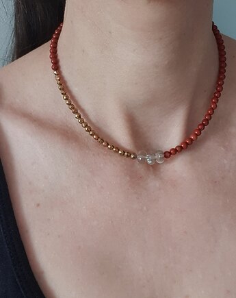 Naszyjnik choker ROOTS jaspis czerwony, prasiolit, hematyt, modesign