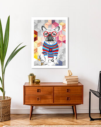 Obraz na płótnie Buldożek Hipster 50x70cm, NOWdeco