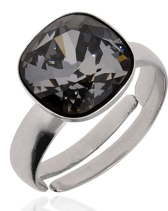 Srebrny pierścionek czarny Swarovski, KOM Biżuteria