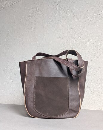 Rogalik średniej wielkości skórzana torebka wiązana na supeł Brązowa, Łagoda