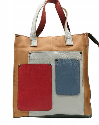 Torebka damska shopper, pojemna, skórzana ze skrawków kolorowa OLIVKA, Olivka Warsaw