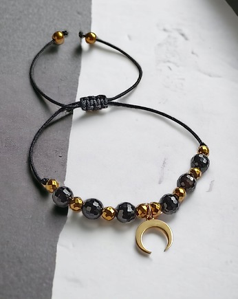 OCHRONNA bransoletka - czarny turmalin - lunula - czarny sznurek, kaktusia