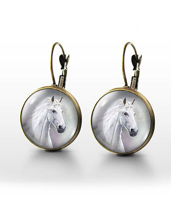 Kolczyki - Biały koń - brąz, yenoo