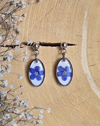 Kolczyki z kwiatami niezapominajkami srebrne, zkwiatem