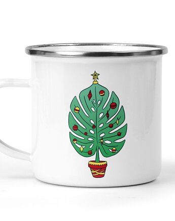 Świąteczny kubek metalowy monstera liść, Kreatywny Warsztat