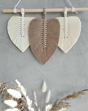 Makrama Liście Beżowa Ozdoba Na Ścianę Warm Boho 40x30 cm, Pracownia Wardin