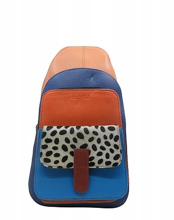 Plecak na jedno ramię skórzany kolorowy damski kieszenie ze skrawków OLIVKA, Olivka Warsaw