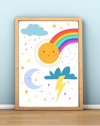 Pogoda Plakat Ilustracja do Pokoju Dziecka Słońce Księżyc, OKAZJE - Prezent na Roczek