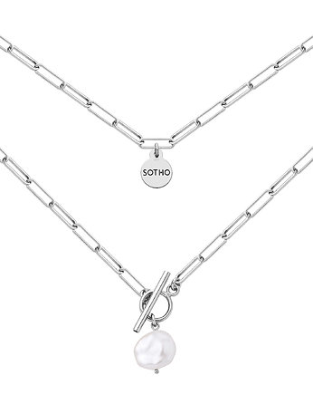 Srebrny masywny naszyjnik z perłą, SOTHO