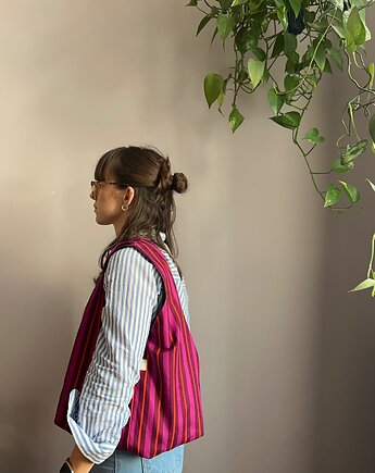 Hobo bag zielona różowa w paski dwustronna, boytel tasha