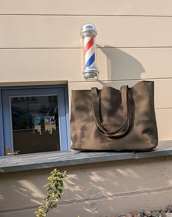 Shoper bag oliwkowy khaki nubuk naturalny, Łagoda