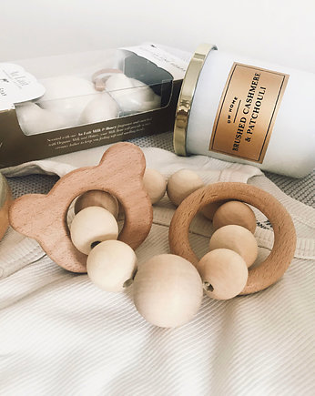 Drewniana grzechotka snsoryczna dla niemowlaka prezent na baby shower, OSOBY - Prezent dla dwulatka