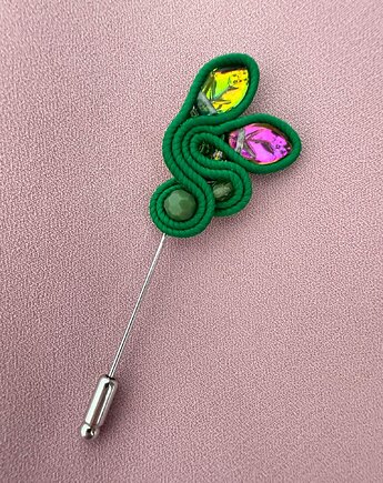 Zielona broszka sutasz na szpilce z ozdobnymi listkami, Biżuteria Beatrice