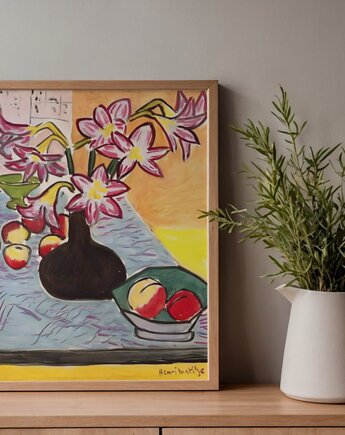 Kwiaty w wazonie grafika, kolorowa dekoracja ścienna, plakat,, black dot studio