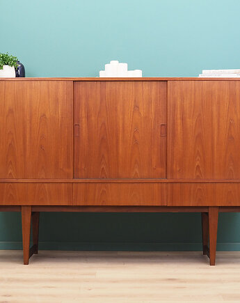 Highboard tekowy, duński design, lata 60, produkcja: Dania, Przetwory design