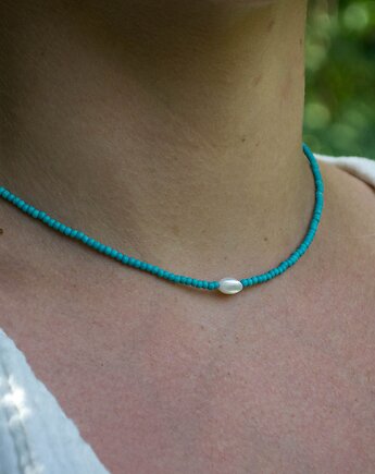 Naszyjnik choker z magnezytem i perłą prawdziwą, Wieczny Las