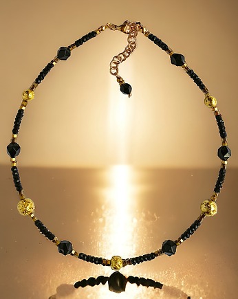 Naszyjnik GLAM : krótki naszyjnik choker : czarno - złoty :: onyks, lawa, kaktusia