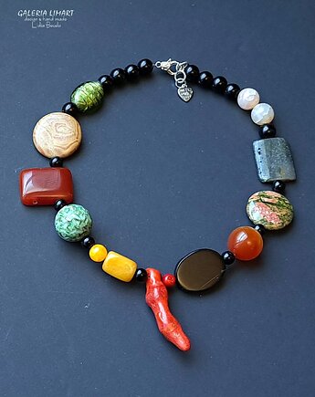 Ekskluzywny naszyjnik z mixu minerałów modny elegancki handmade PREZENT lux, Galeria Limart