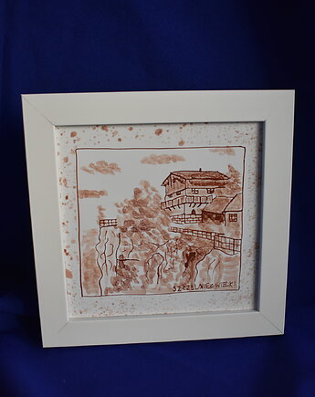 Oprawiony kafelek Szczeliniec wielki, Kobaltowa Sroka