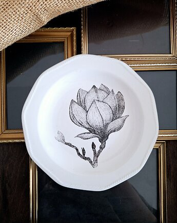 Dekoracyjny talerz ścienny z primtem kwiatowym, Wooden Love