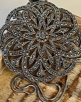 Naszyjnik  srebrny , rodowany,  mandala - koronkowa, Ade Art