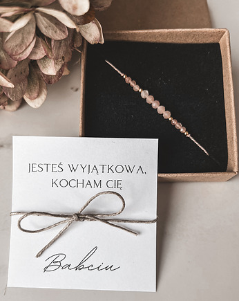 Beżowa bransoletka na nici dla Babci, prezent Dzień Babci, Tiny Stone