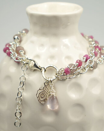 Kwarc różowy z perłami w srebrze - bransoletka, Sunflower Kornelia Kubinowska